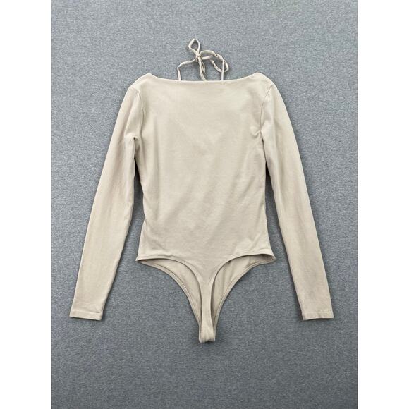 Abercrombie & Fitch Bodysuit Top Sz S Beige Tan Halter Multiway Cotton Seamless - Picture 2 of 9